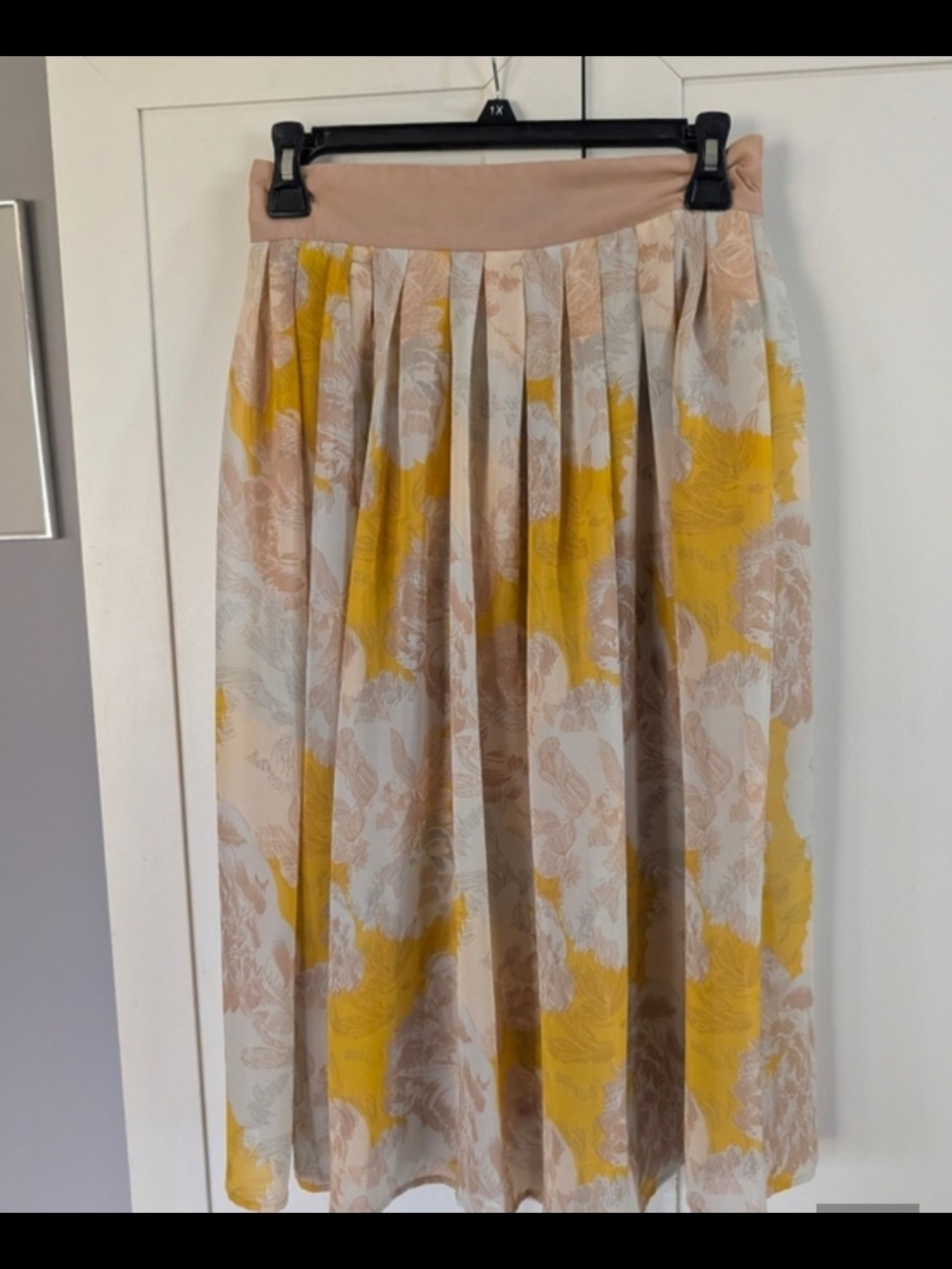 Cynthia Rowley Yellow and Beige Floral Pleated Midi Skirt